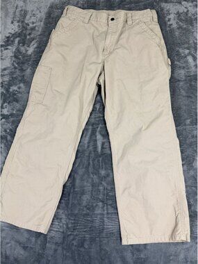 Carhartt Mens Loose Fit Work Pants Size 36x30 Tan Cotton Durable